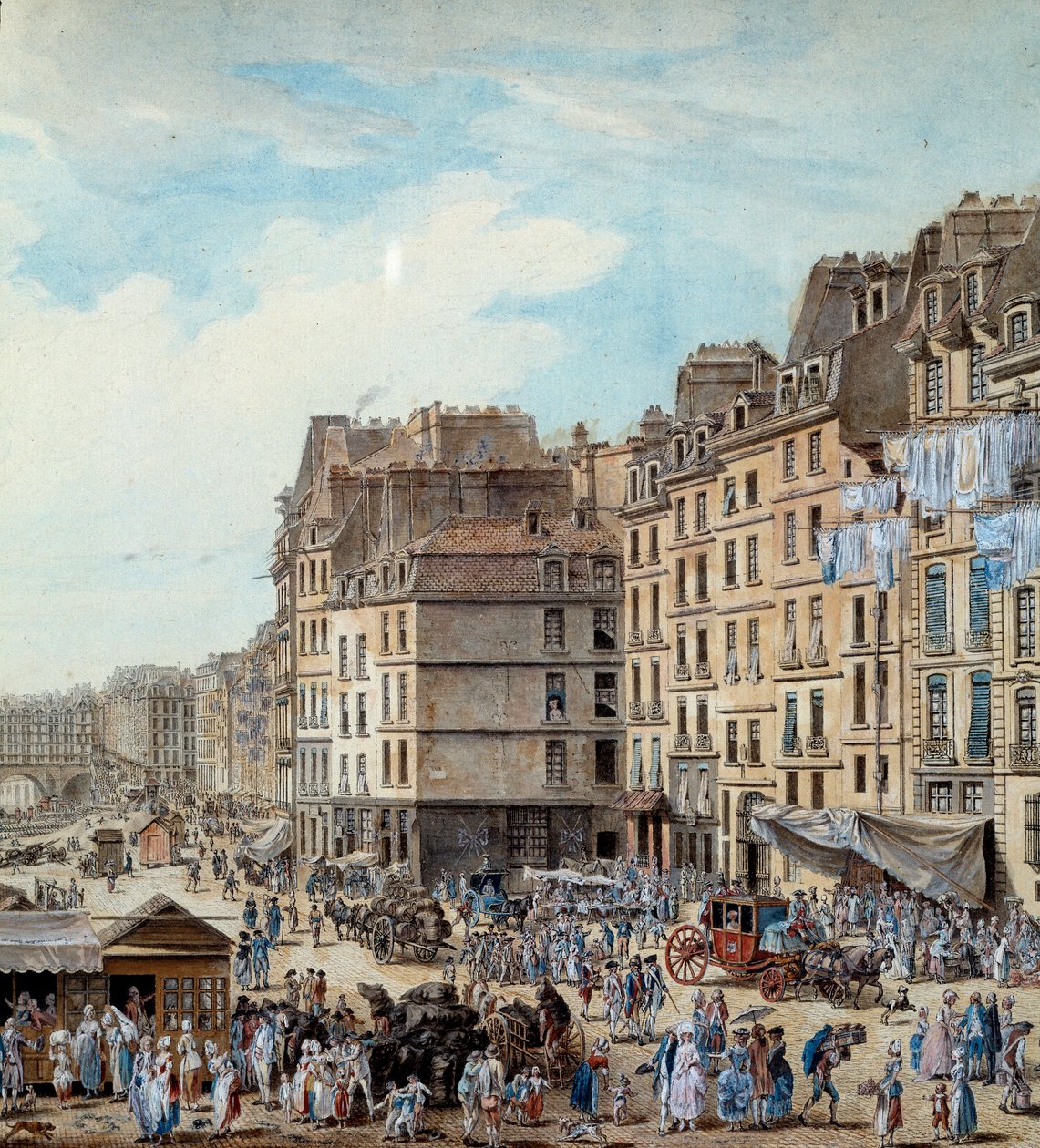 Vita marittima sui moli del Porto di Parigi nel 1782. Peniches e attività commerciali sulla Senna (dettaglio). Disegno di Louis de Lespinasse (1734-1808) 1782. Parigi, Museo Carnavalet da Louis Nicolas de Lespinasse