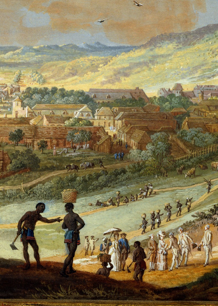 Veduta della città di Cap-Français (Cap de la République) vista dalla collina a Santo Domingo (dettaglio) da Louis Nicolas van Blarenberghe
