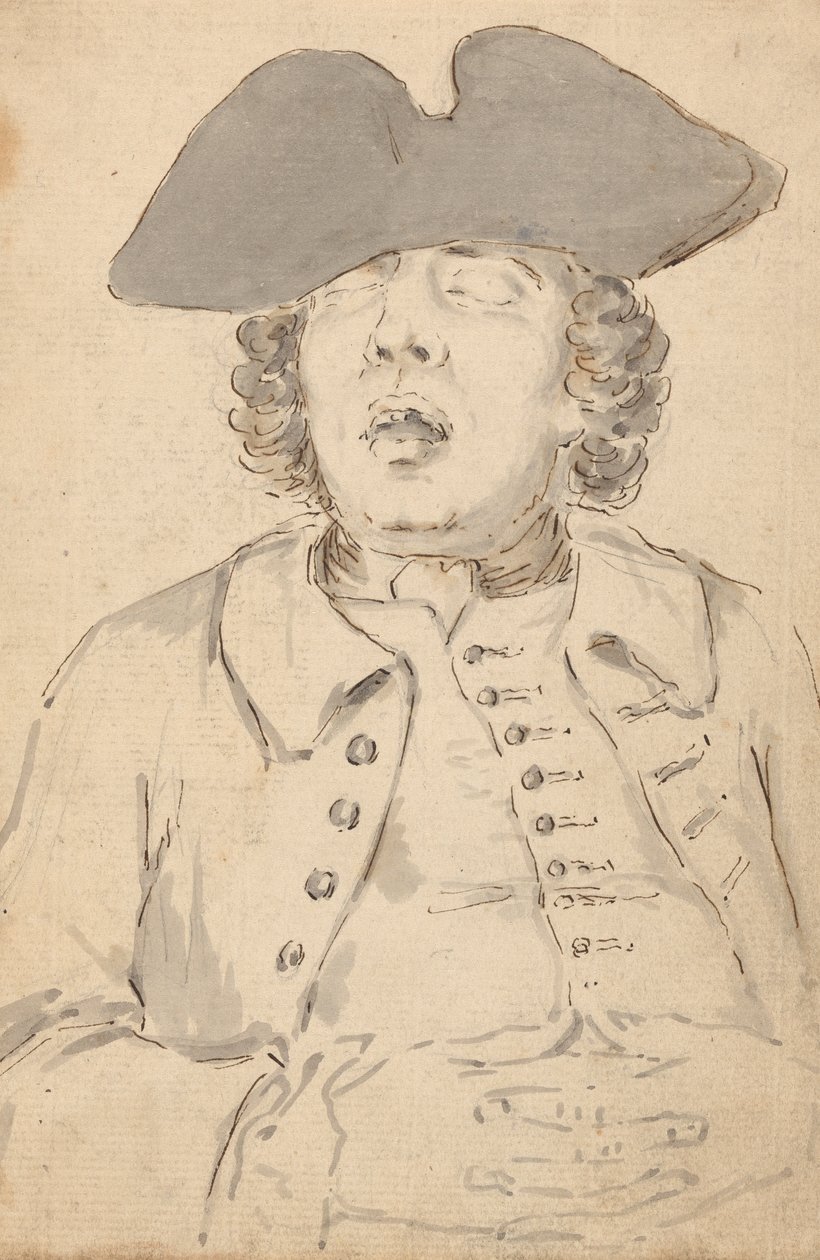 Uomo addormentato con la bocca spalancata e le mani incrociate da Louis Philippe Boitard