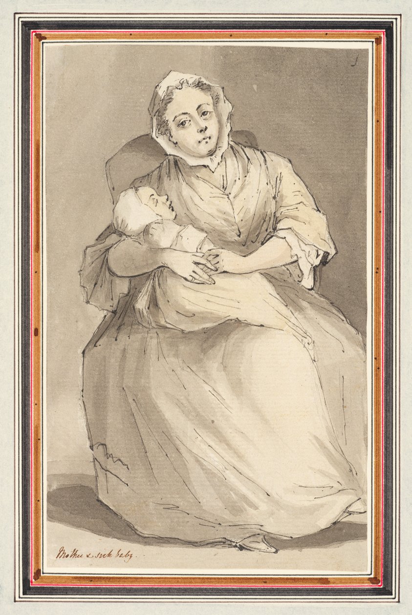 Donna seduta e bambino (matita, penna e inchiostro e acquerello su carta) da Louis Philippe Boitard