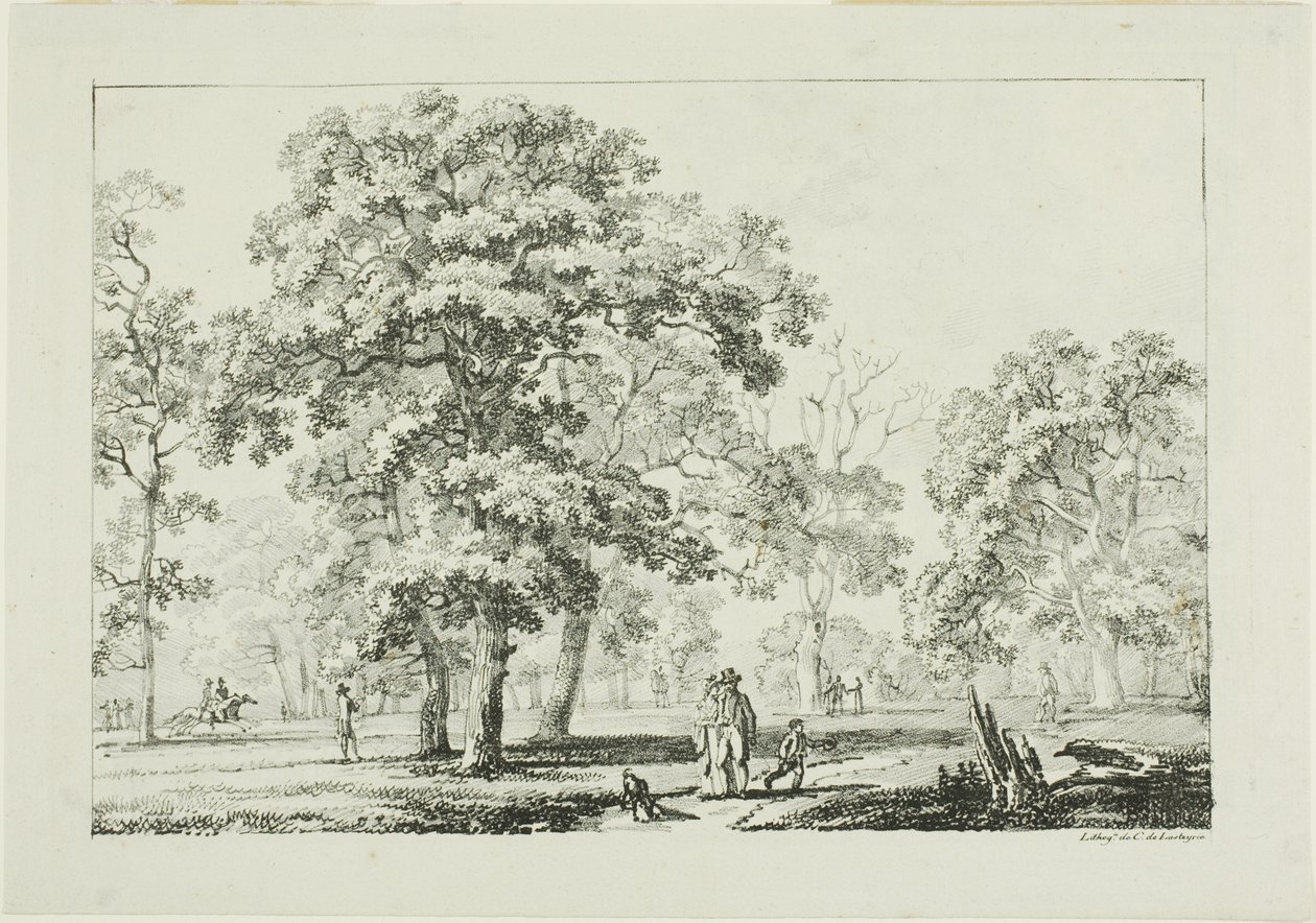 Persone che camminano in un bosco da Louis Pierre Baltard