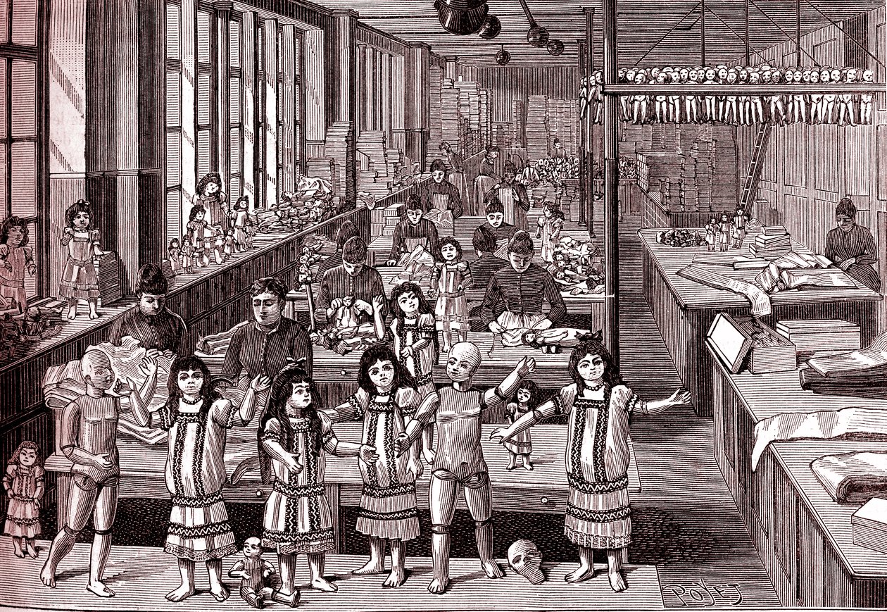 Fabbrica di bambole, sala di spedizione, da "La Nature" da Louis Poyet