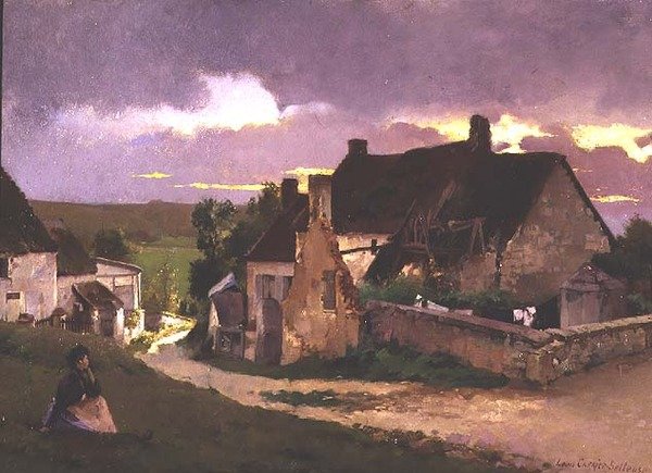 Una figura vicino a un cottage da Louis Robert Carrier Belleuse