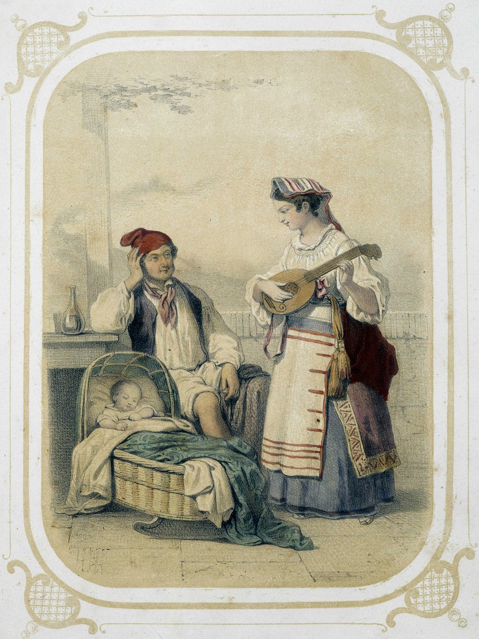 Famiglia nel Regno di Napoli, Italia - in "Album du jeune voyageur", illustrato da Louis Lassalle da Louis Simon Lassalle