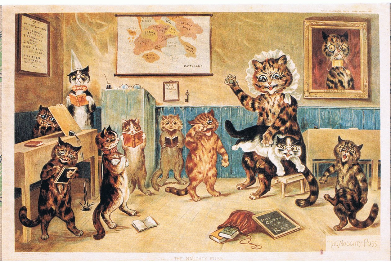 Il gatto birichino, Cartolina, 1960s da Louis Wain