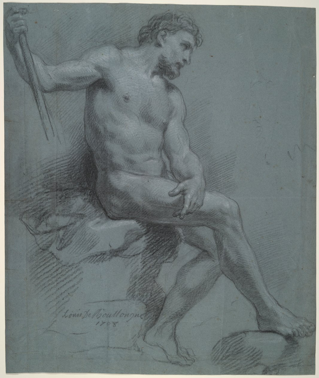 Nudo maschile seduto di profilo da Louis de Boullogne the Younger