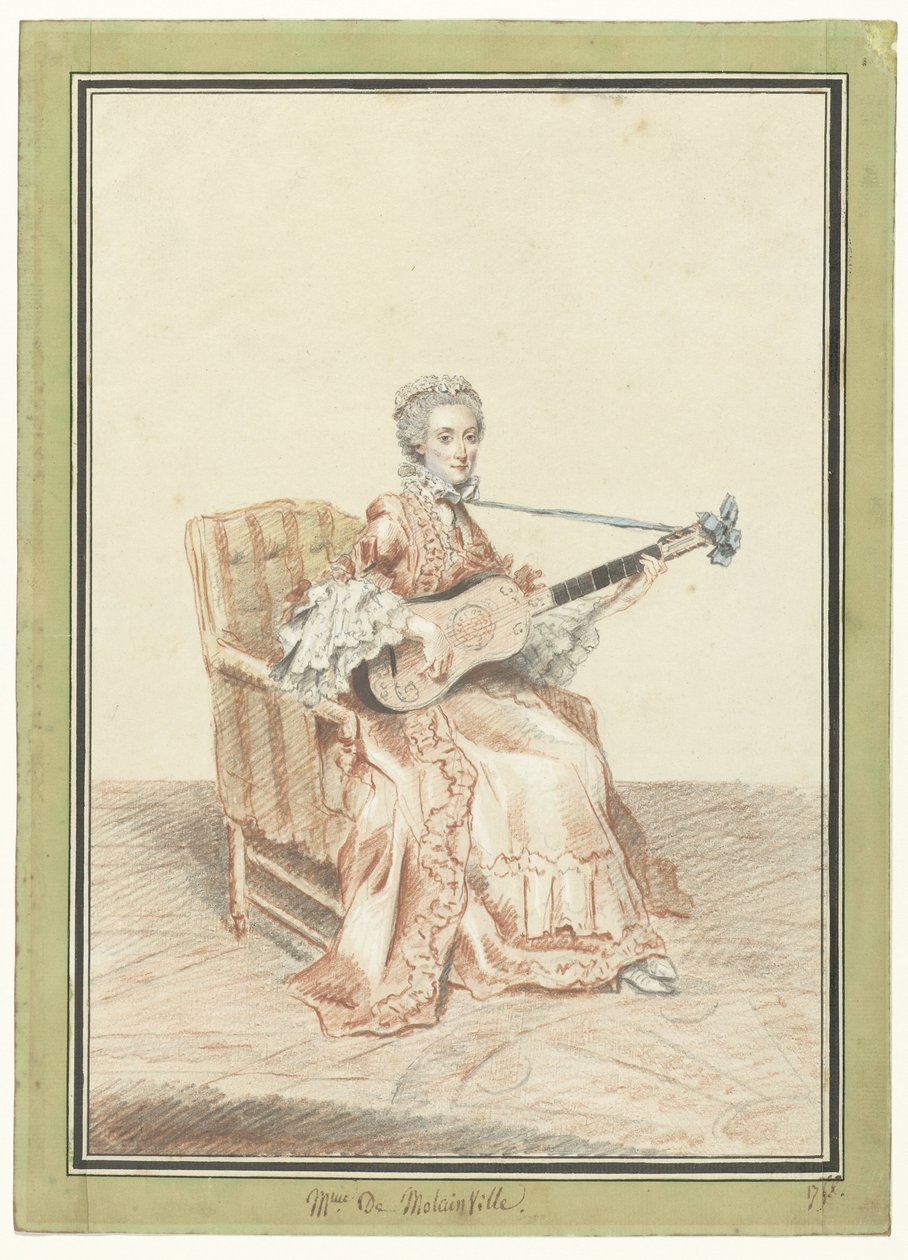 Ritratto di Madame de Montainville che suona la chitarra da Louis de Carmontelle