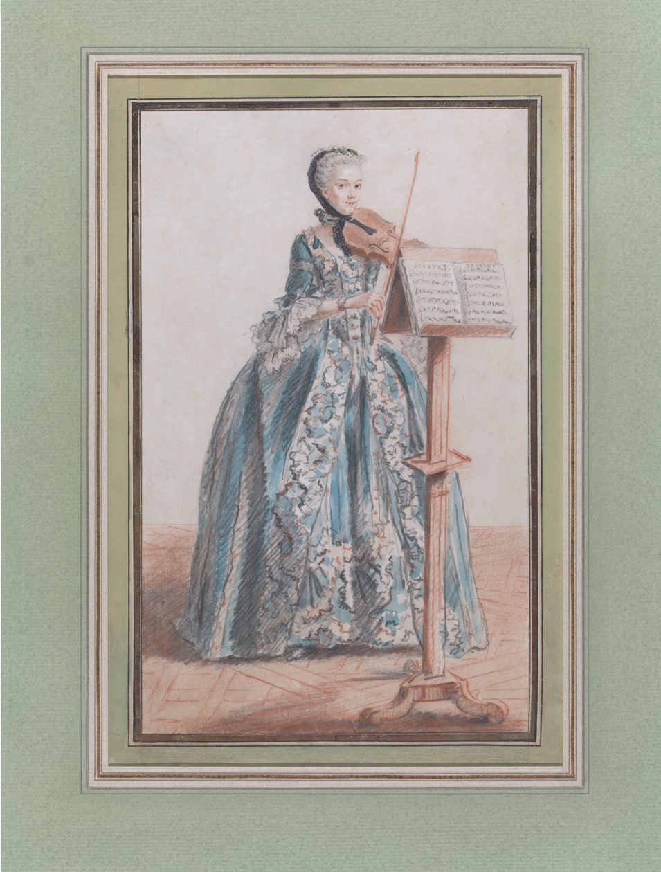 Donna che suona il violino, vista di fronte, ca. 1758-59 da Louis de Carmontelle