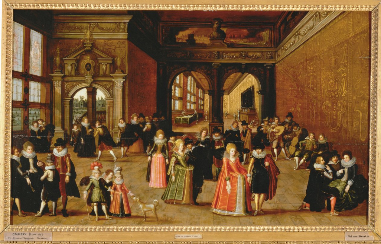 Ballo durante il regno del re Enrico IV ... (dipinto su tela) da Louis de Caullery