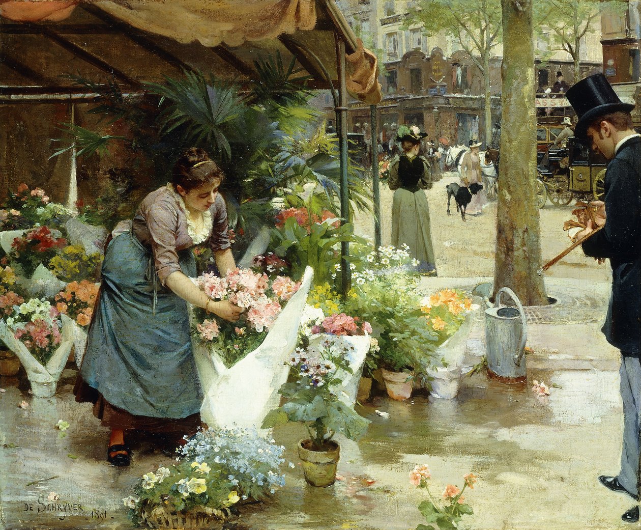 Un mercato dei fiori a Parigi da Louis de Schryver