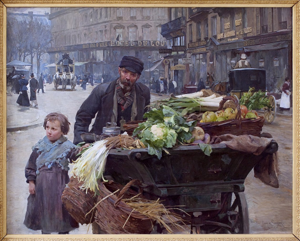 Il mercante delle quattro stagioni a Parigi. Dietro di lui, l