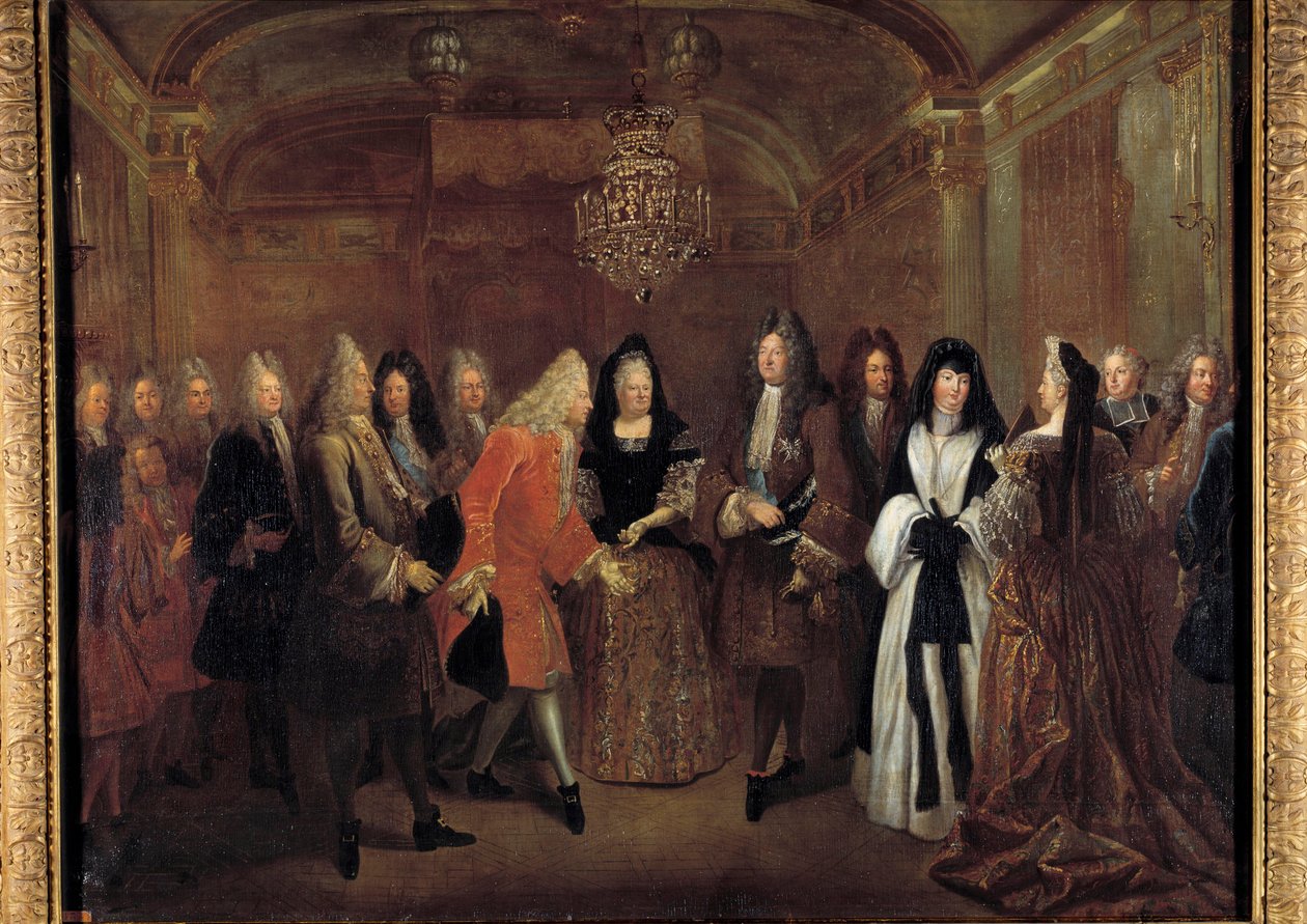 Il re Luigi XIV (1638-1715) riceve il principe Federico Augusto di Sassonia da Elisabetta Carlotta d