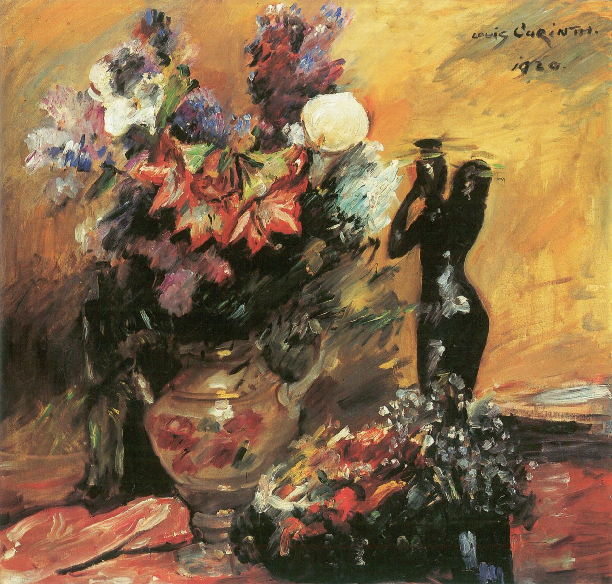 Kalla e lillà con figura in bronzo da Lovis Corinth