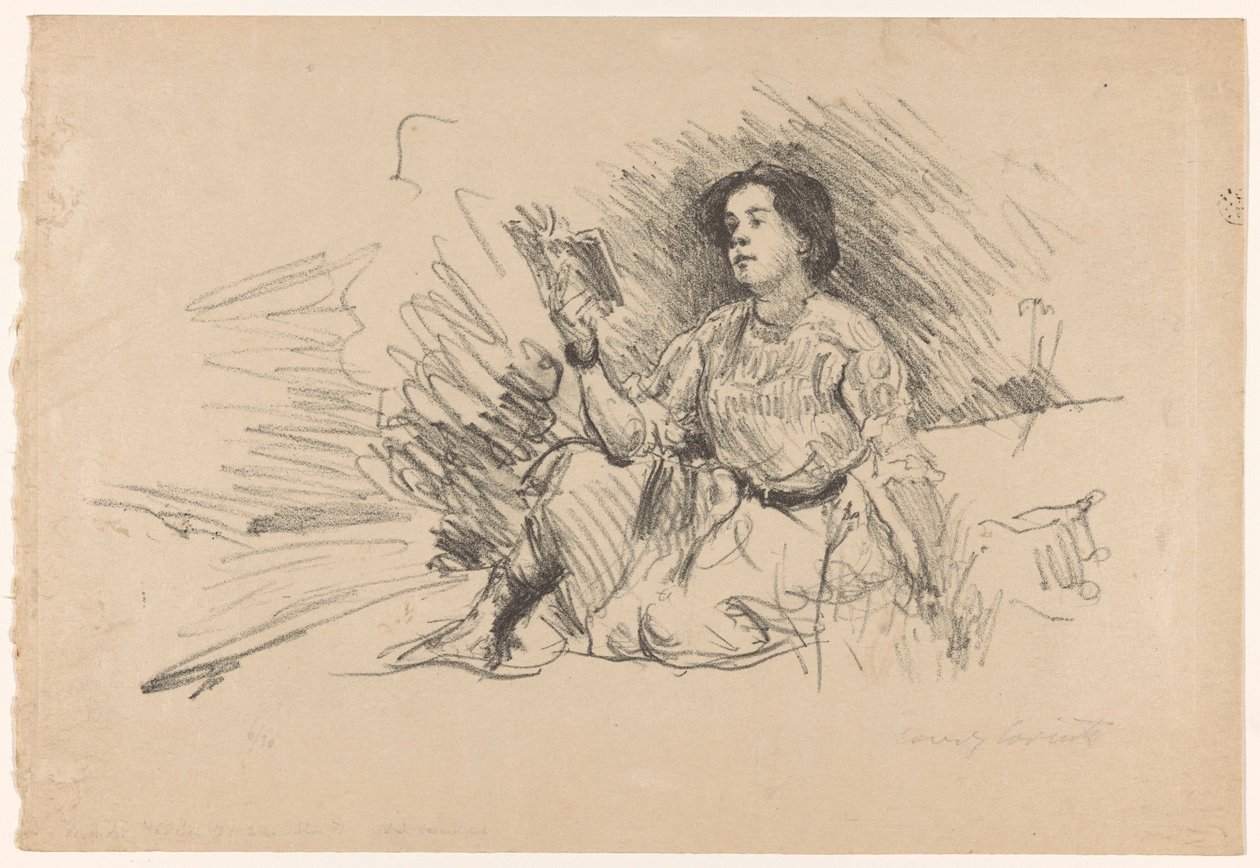 Ragazza che legge, seduta a terra da Lovis Corinth (signed by artist)
