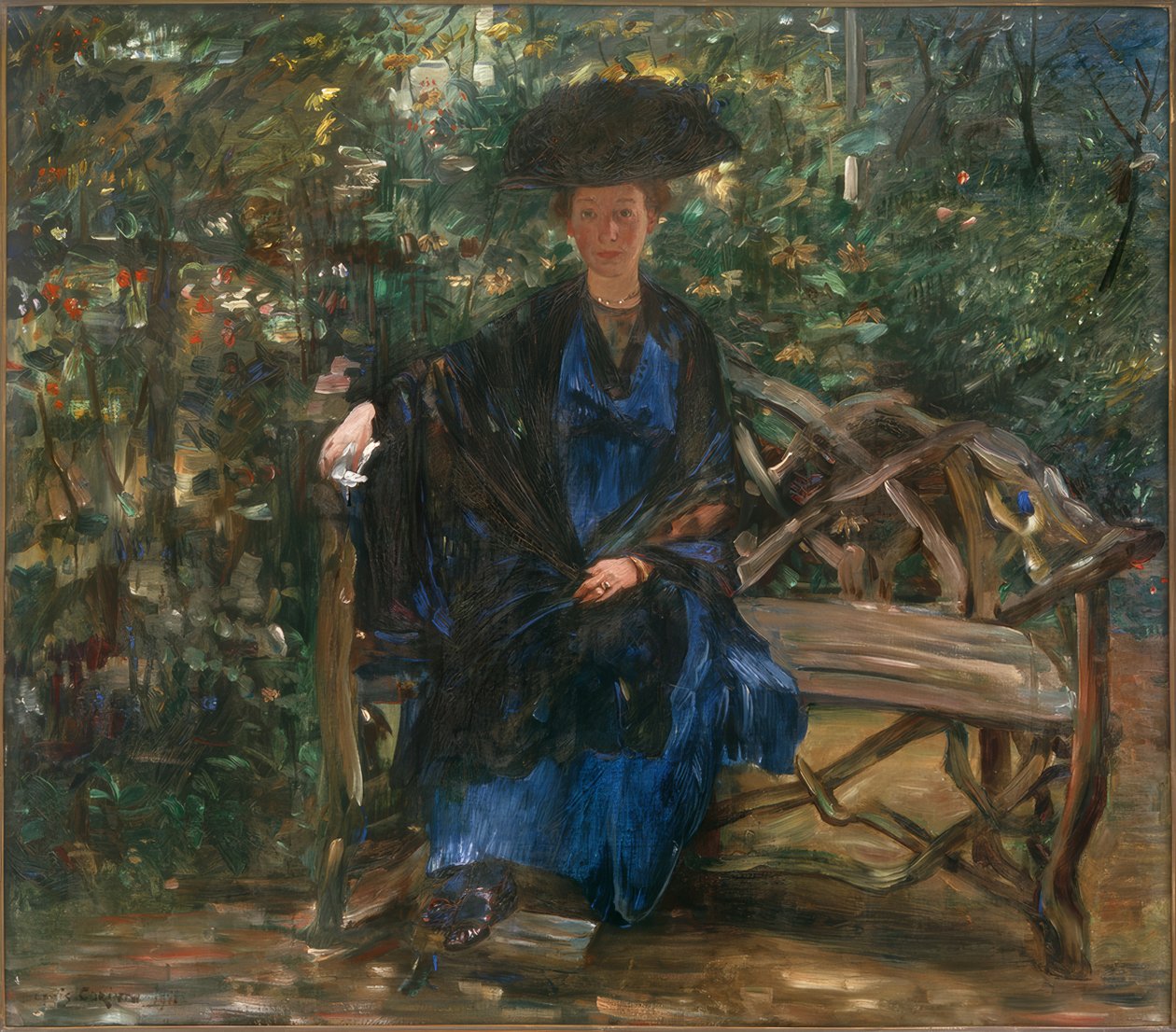 Else Kaumann sulla panchina del giardino da Lovis Corinth