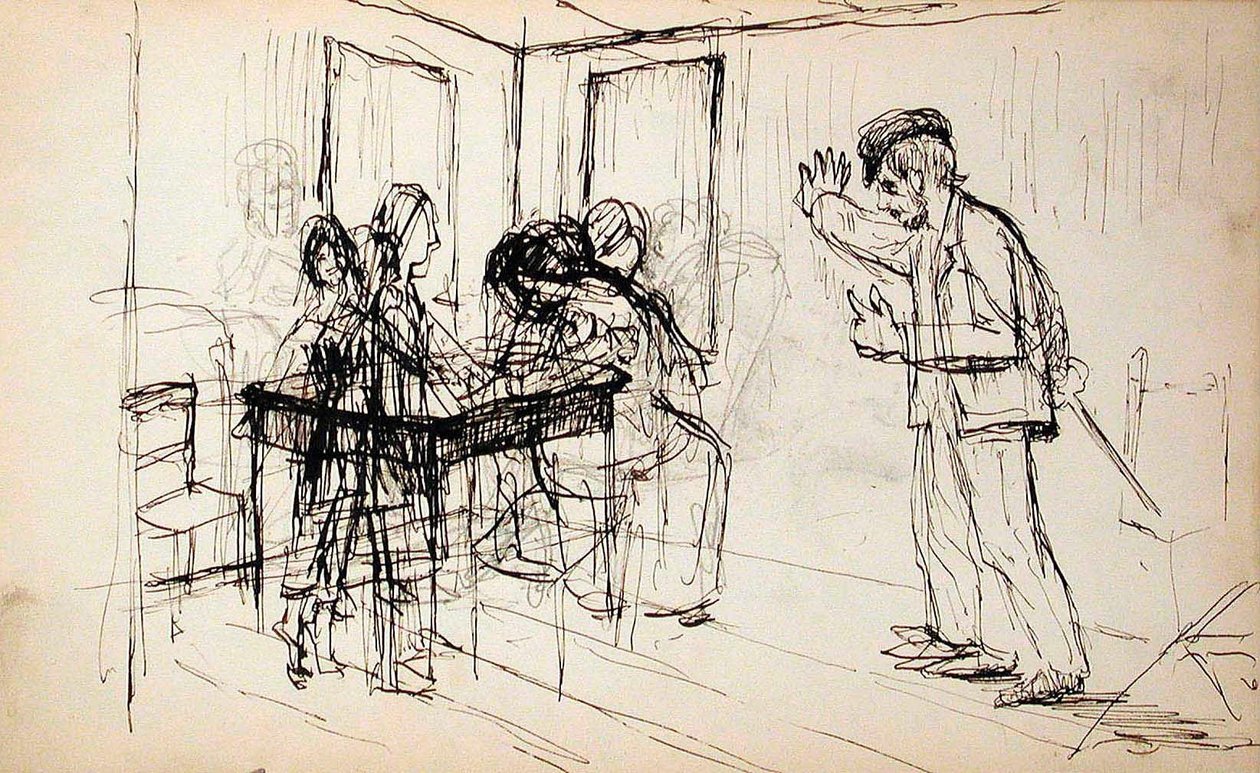Casa di tronchi (recto), figure in interno (verso) da Lovis Corinth