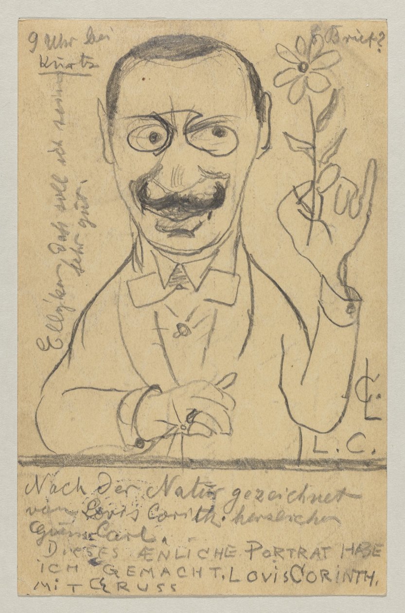 Lovis Corinth a Fräulein Elly Franke: Cartolina, timbro postale 28 agosto 1897 da Lovis Corinth