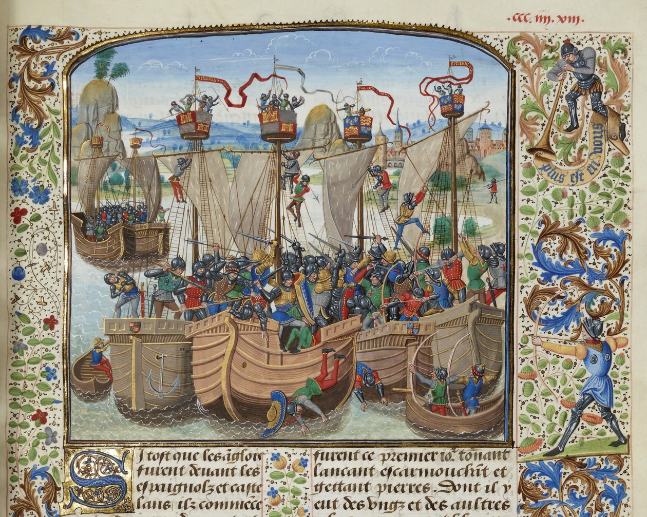 La battaglia di La Rochelle, 1372, ca 1470-1475 da Loyset Liedet
