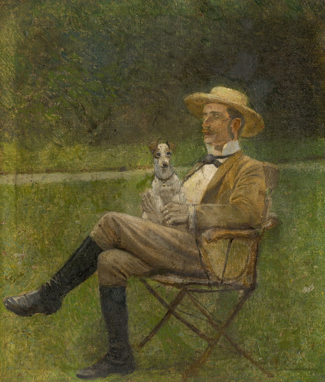 Studio di un uomo seduto con un cane da Laszlo Mednyanszky