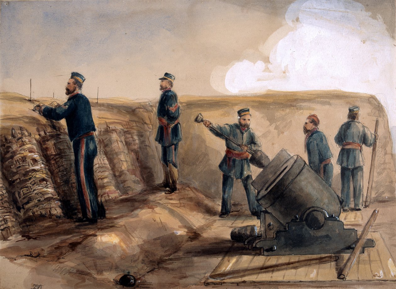 Un mortaio da 13 pollici della Royal Artillery in azione, 1855 da Lt. Henry James Alderson