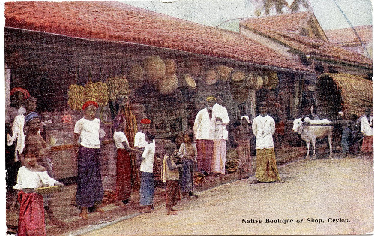 Boutique o negozio nativo, Ceylon, c.1900-20 (fotografia colorata a mano) da Ltd. Ceylon Plâté