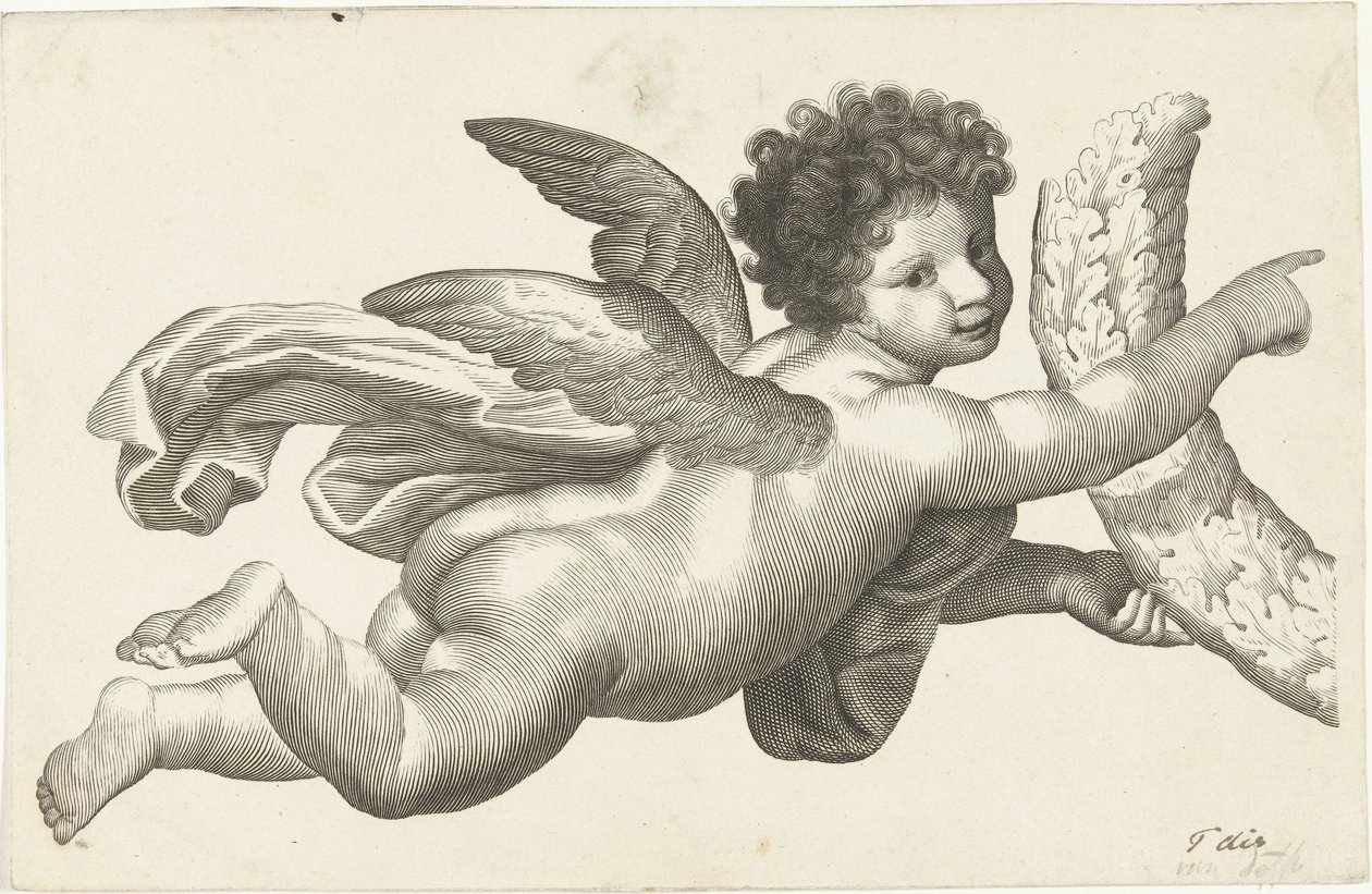 Putto fluttuante con corona da Lubertus Teunis van Deth