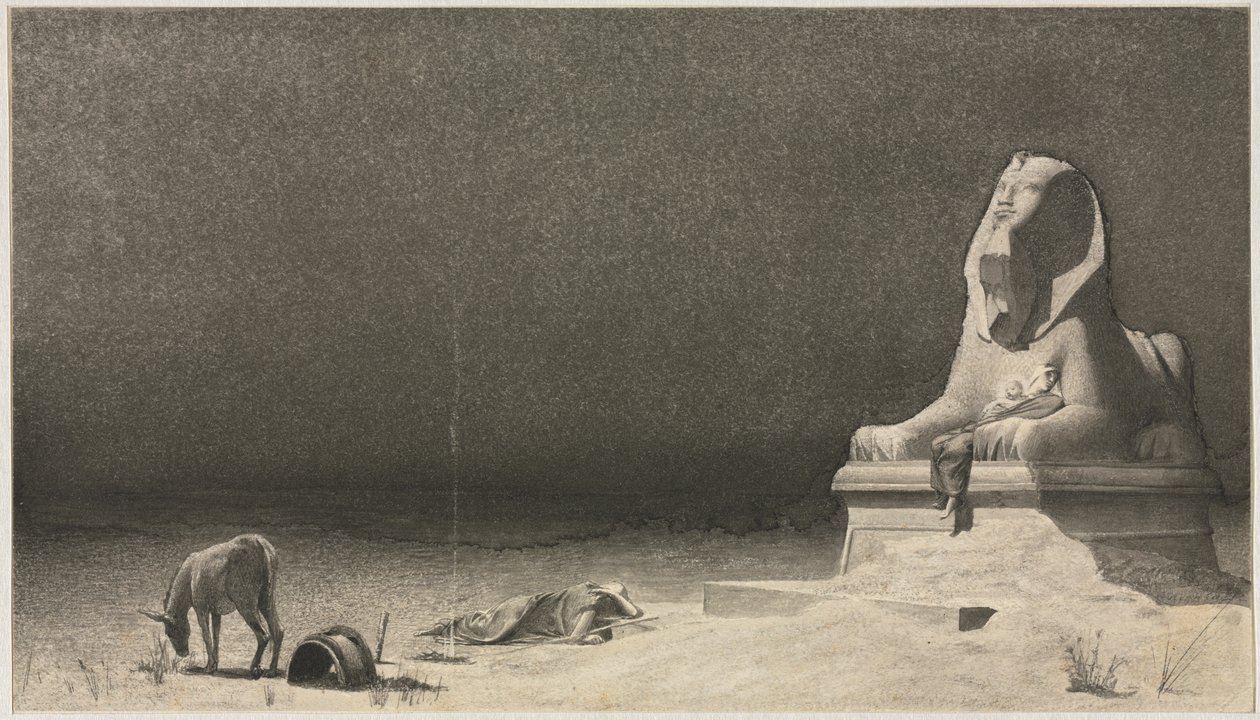 Il riposo durante la fuga in Egitto (recto), Schizzo di una Sfinge (verso), c. 1879-80 da Luc Olivier Merson