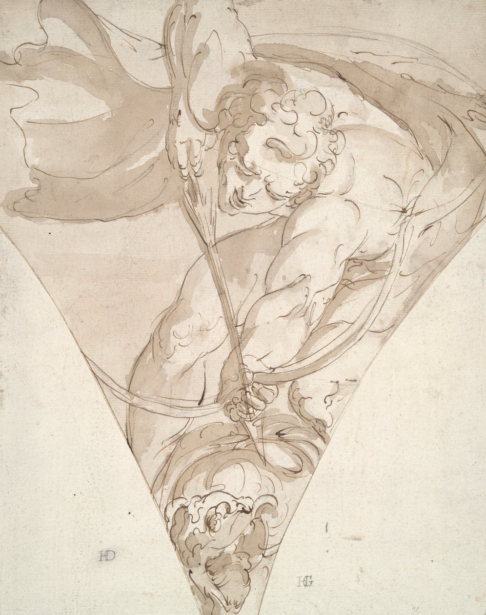 Apollo che uccide il Pitone, studio per un pennacchio nel Palazzo Antonio Doria (Palazzo della Prefettura), Genova da Luca Cambiaso