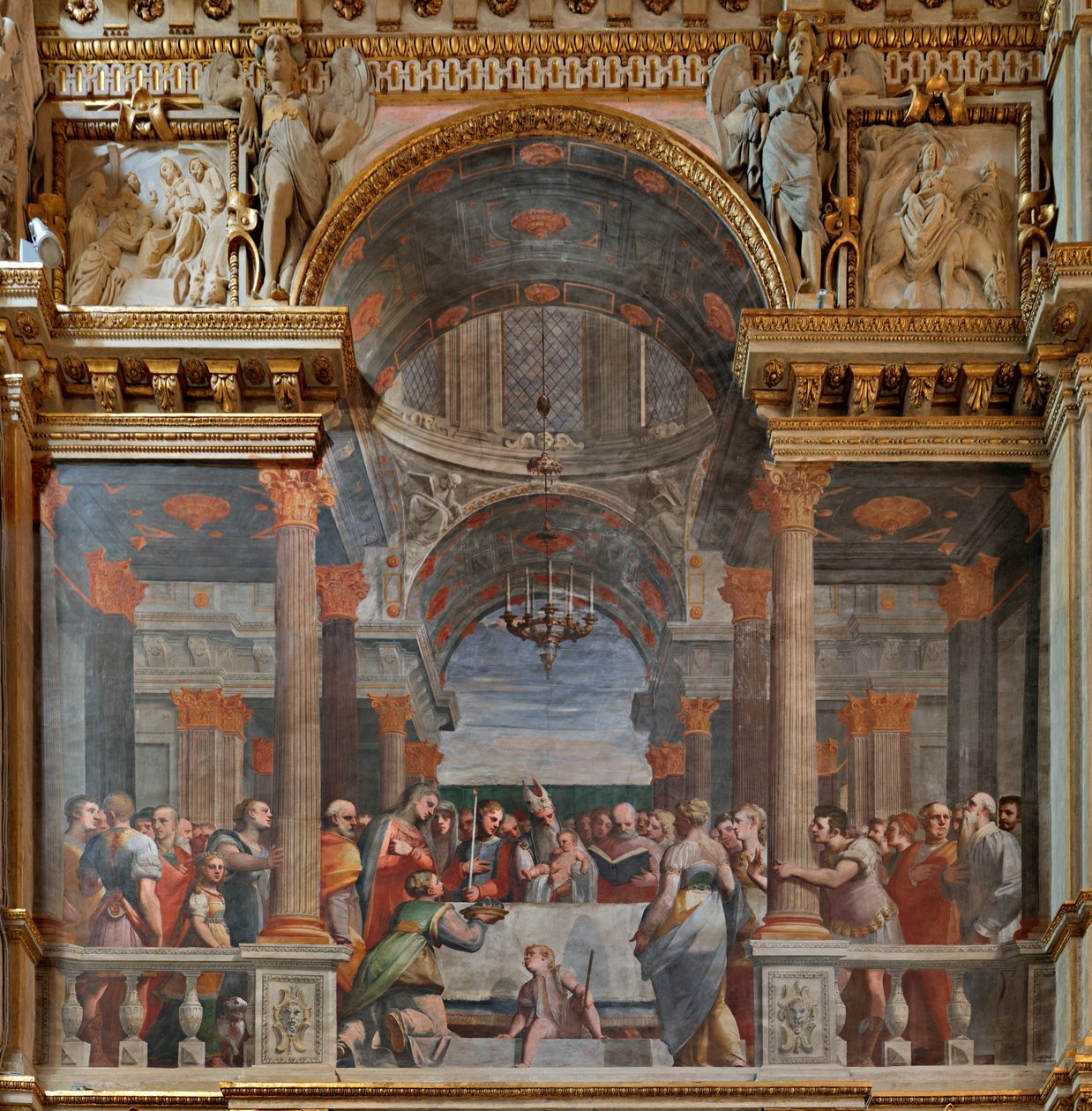 Genova, Duomo (Cattedrale di San Lorenzo), interno, Cappella Lercari o Cappella del Santissimo Sacramento (abside nord), lato nord: "La Presentazione al Tempio", affresco di Luca Cambiaso da Luca Cambiaso