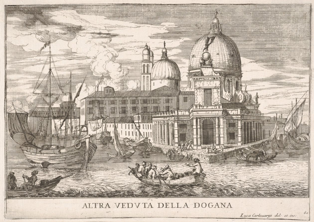 Tavola 61: Veduta della dogana Dogana da Mar alla confluenza del Canal Grande a..., 1703 da Luca Carlevarijs