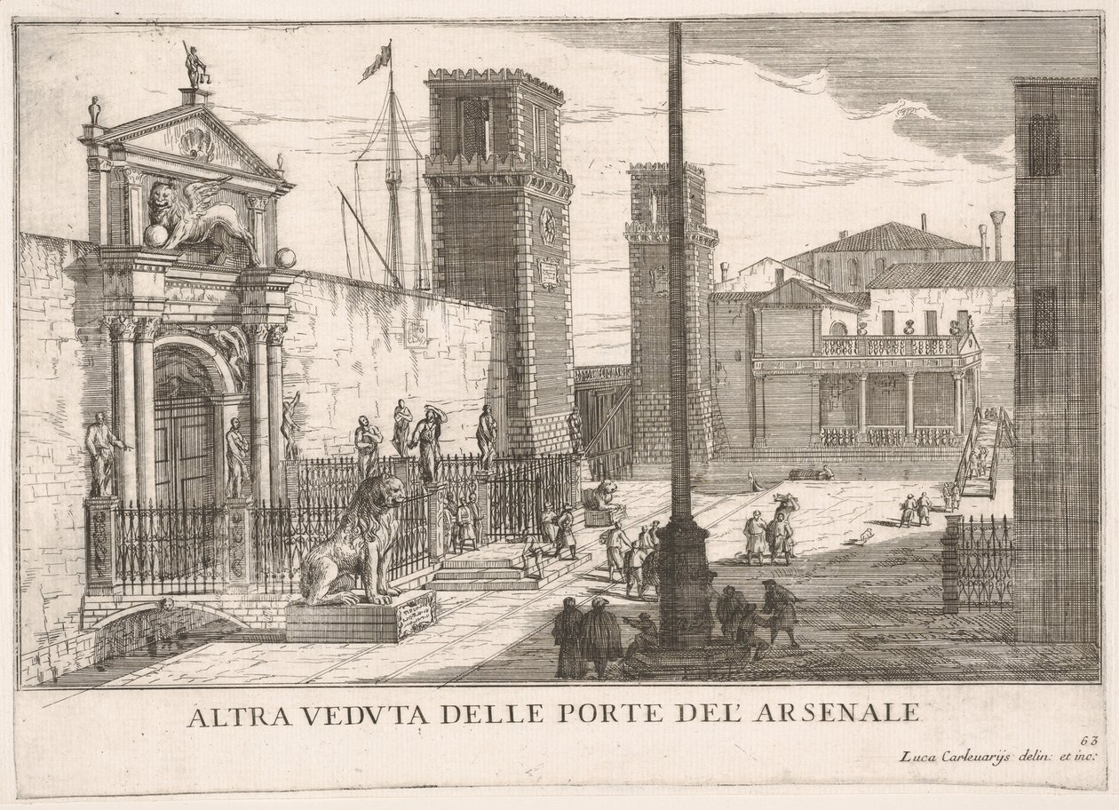 Veduta del cancello del cantiere navale e complesso dell