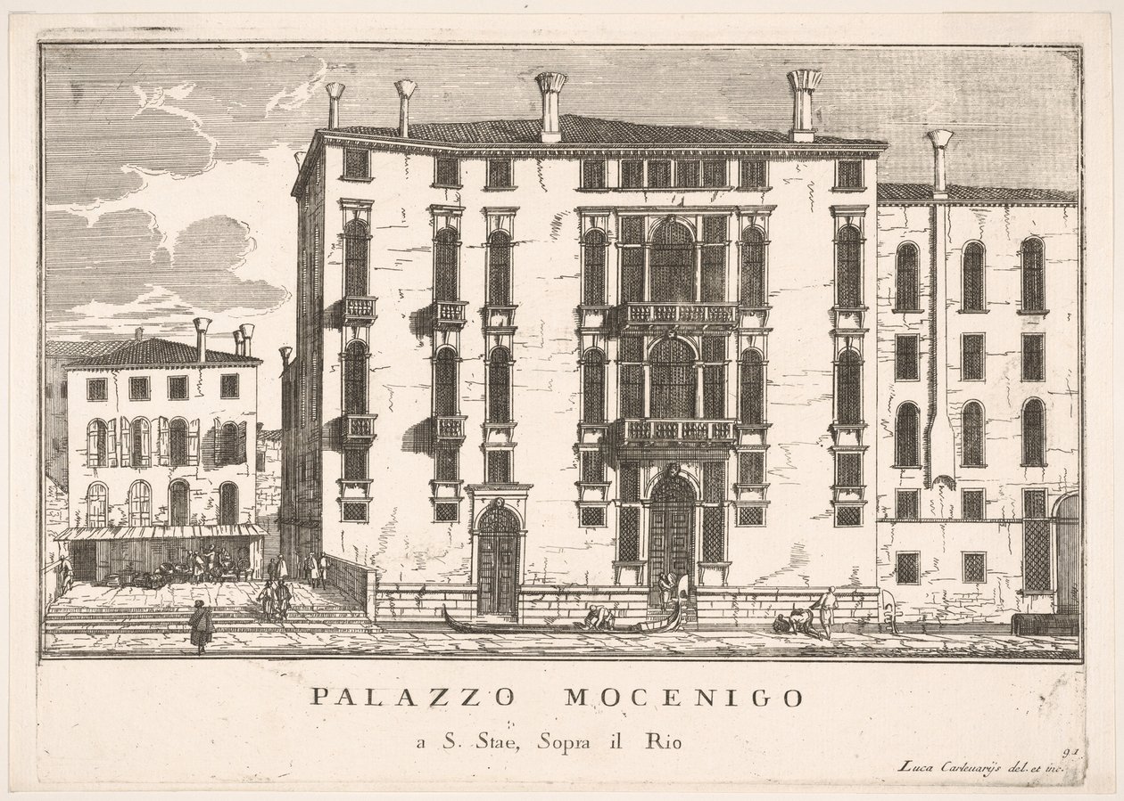 Tavola 91: Veduta del Palazzo Mocenigo in Campo San Stae, Venezia, 1703, da Gli edifici..., 1703 da Luca Carlevarijs