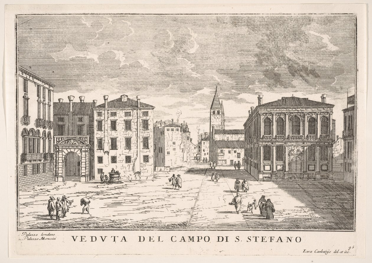 Tavola 95: Vista di Campo Santo Stefano con il Palazzo Loredan e il Palazzo Morosini, Venezia, 1703 da Luca Carlevarijs