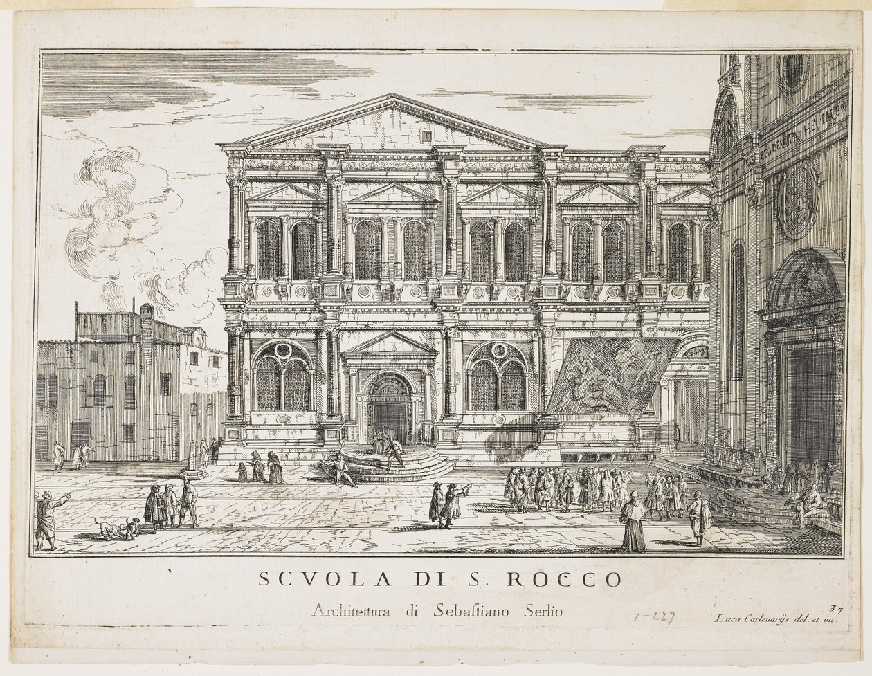 Veduta della Confraternita di San Rocco, tavola da Gli edifici e le vedute di Venezia, 1703, 1750-53 da Luca Carlevaris