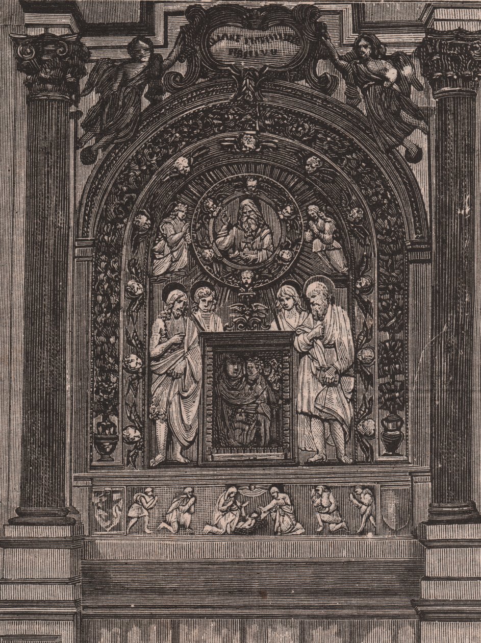 Altare della chiesa di Santa Maria delle Grazie, di Luca della Robbia, Montepulciano, Toscana, Italia, xilografia da Le cento città d