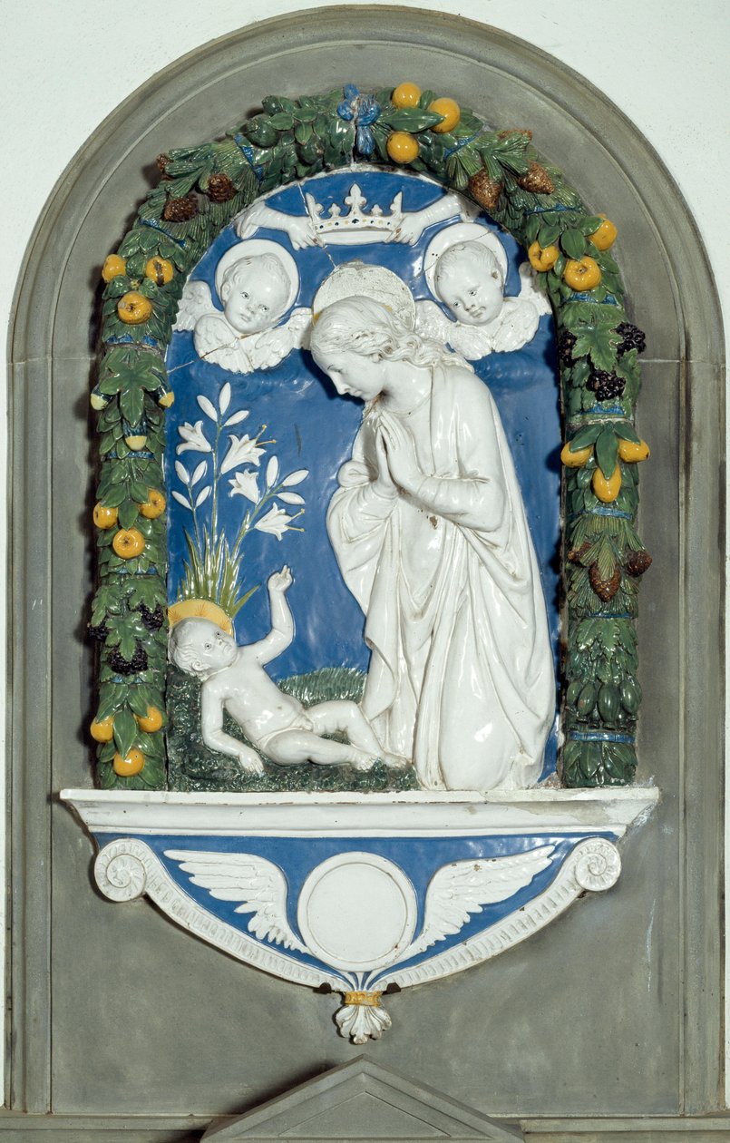 La Vergine che adora il Bambino Alto Rilievo di Luca della Robbia (1400-1482) XV secolo Santuario della Verna, Italia da Luca Della Robbia