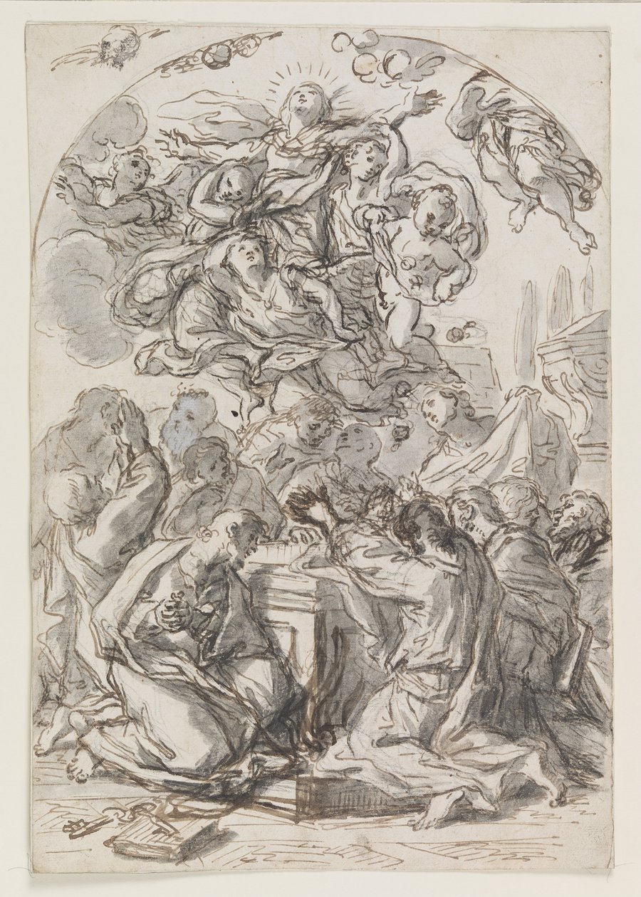 Assunzione della Vergine; verso: Testa di donna con bambino da Luca Giordano