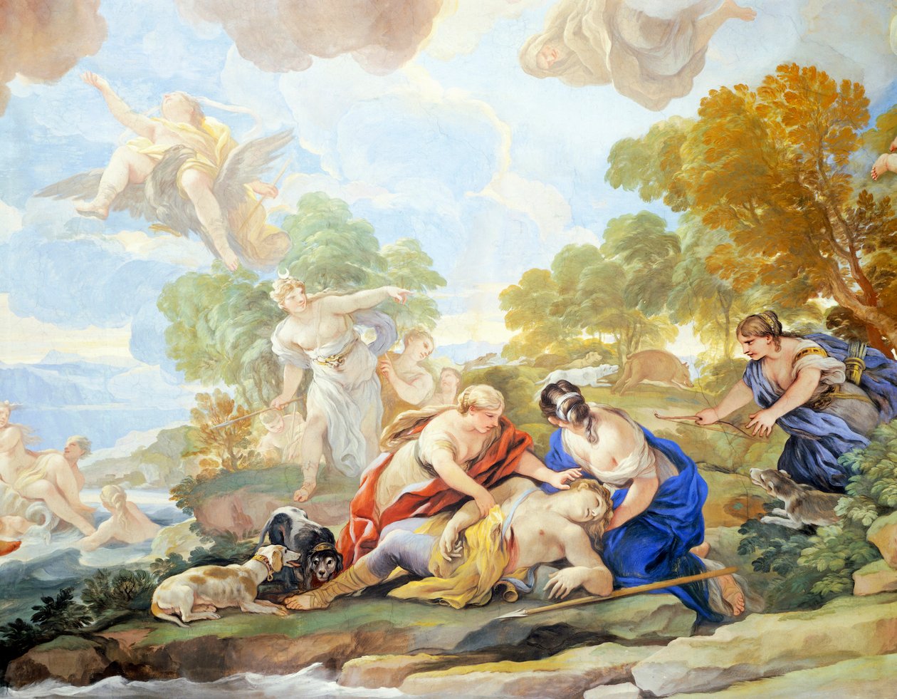 Morte di Adone, dettaglio del ciclo di affreschi nella Sala degli Specchi da Luca Giordano