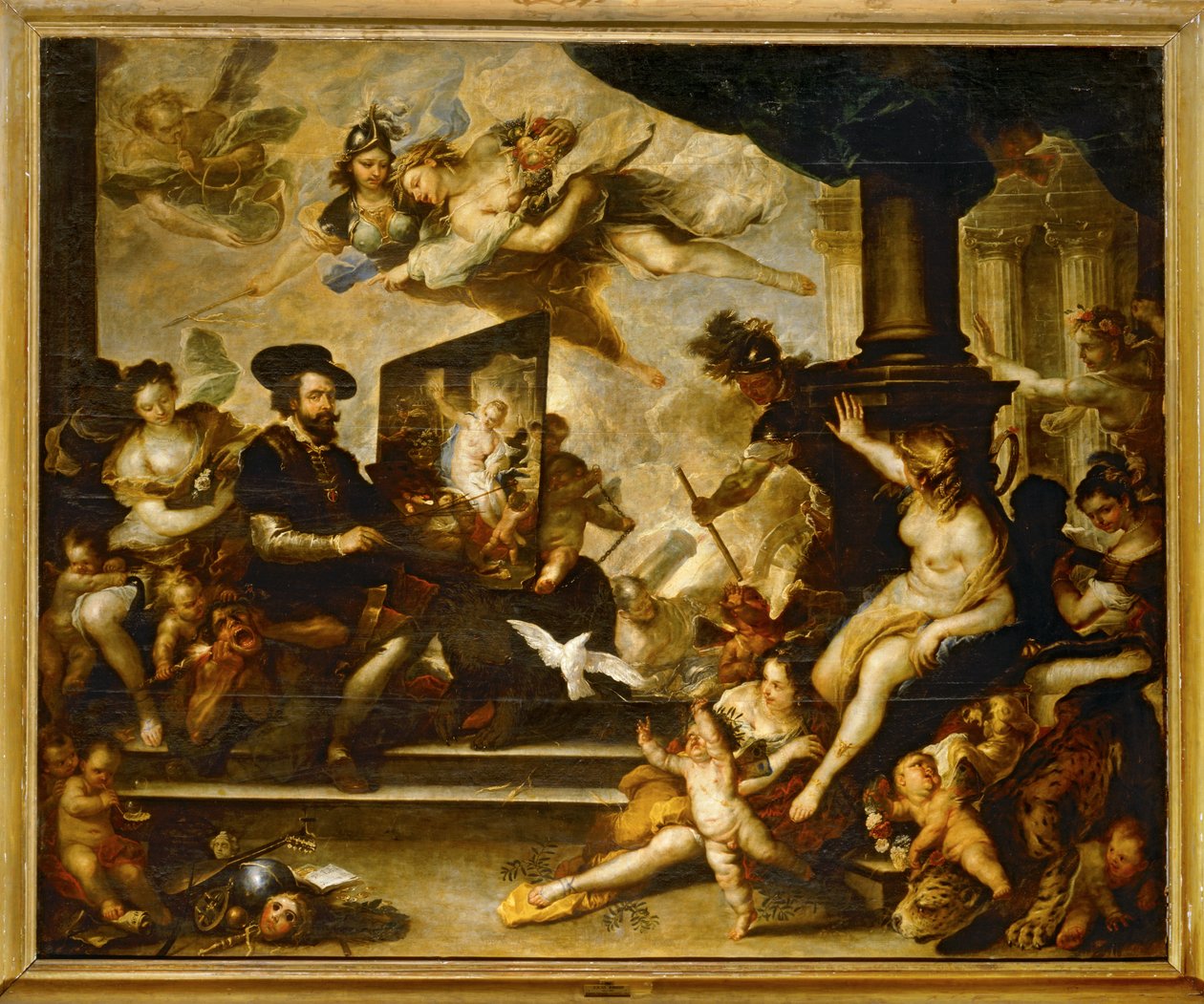 Rubens al lavoro mentre dipinge: Allegoria della Pace ... (dipinto su tela) da Luca Giordano