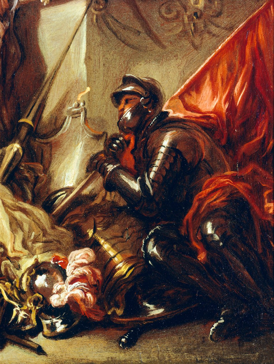 Soldato che tiene uno stendardo (dettaglio) da Luca Giordano