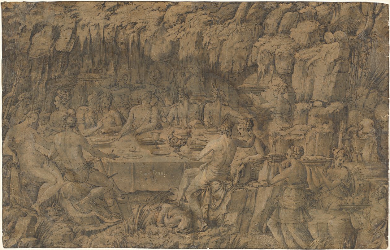 Il banchetto di Acheloüs, 1545 circa (disegno a penna e inchiostro) da Luca Penni