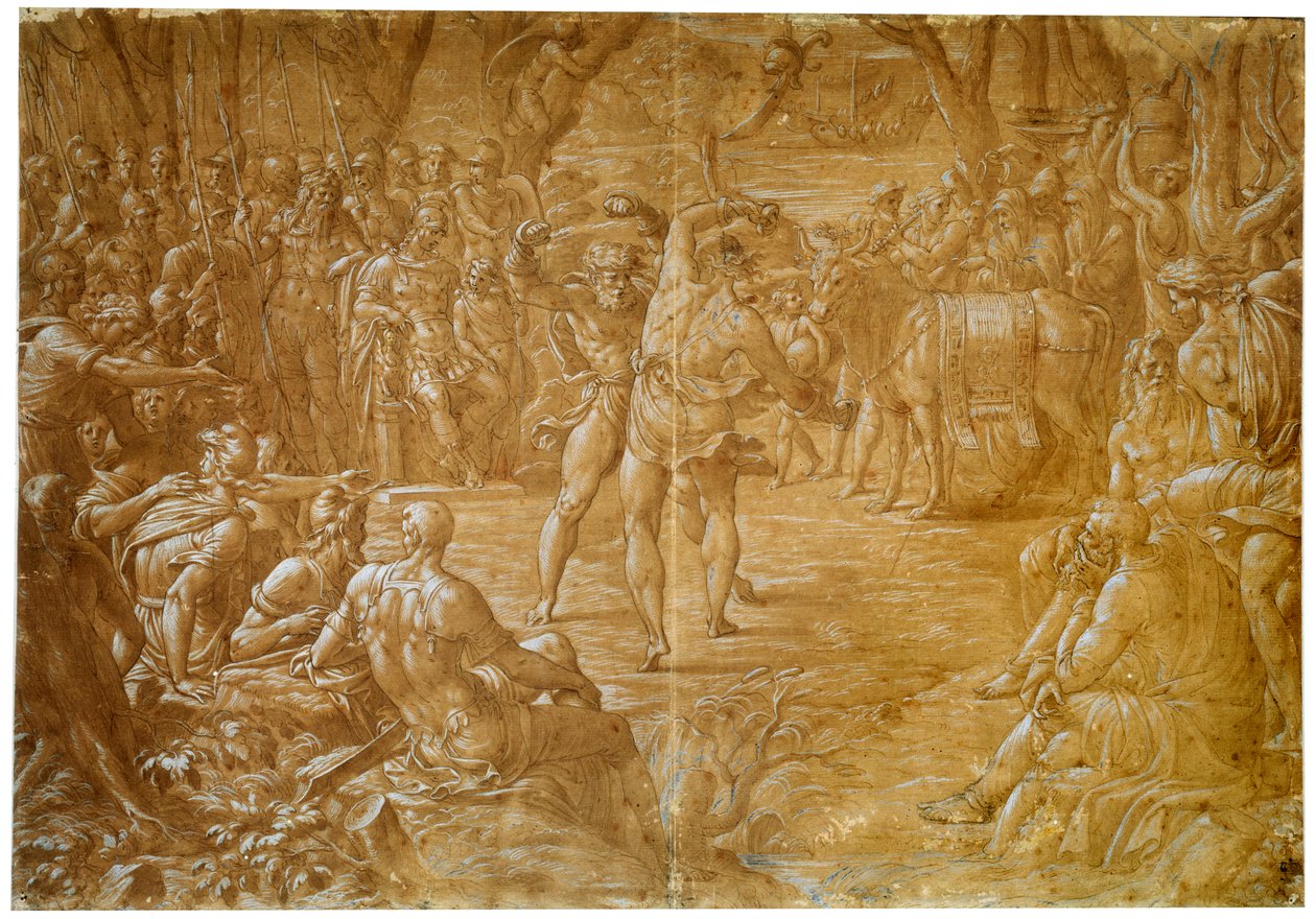 La lotta tra Entello di Sicilia e Darete di Troia, c1544 da Luca Penni