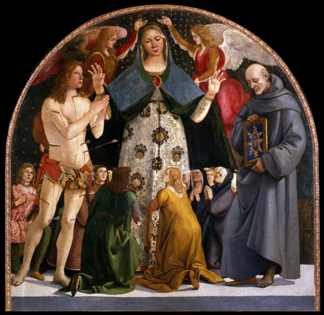 Madonna della Misericordia e Santi Sebastiano e Bernardino da Siena, c. 1490 da Luca Signorelli