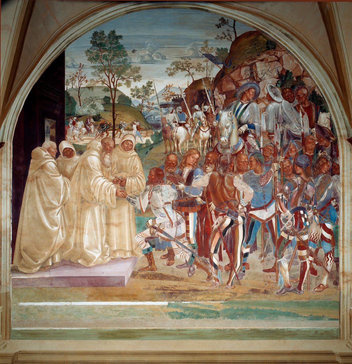 San Benedetto da Norcia accoglie Totila, re degli Ostrogoti da Luca Signorelli