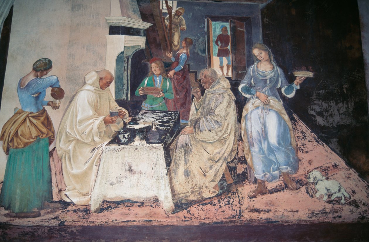 San Benedetto che rimprovera due monaci che hanno violato la Regola, scena dalle Storie di San Benedetto di Monte Oliveto Maggiore da Luca Signorelli