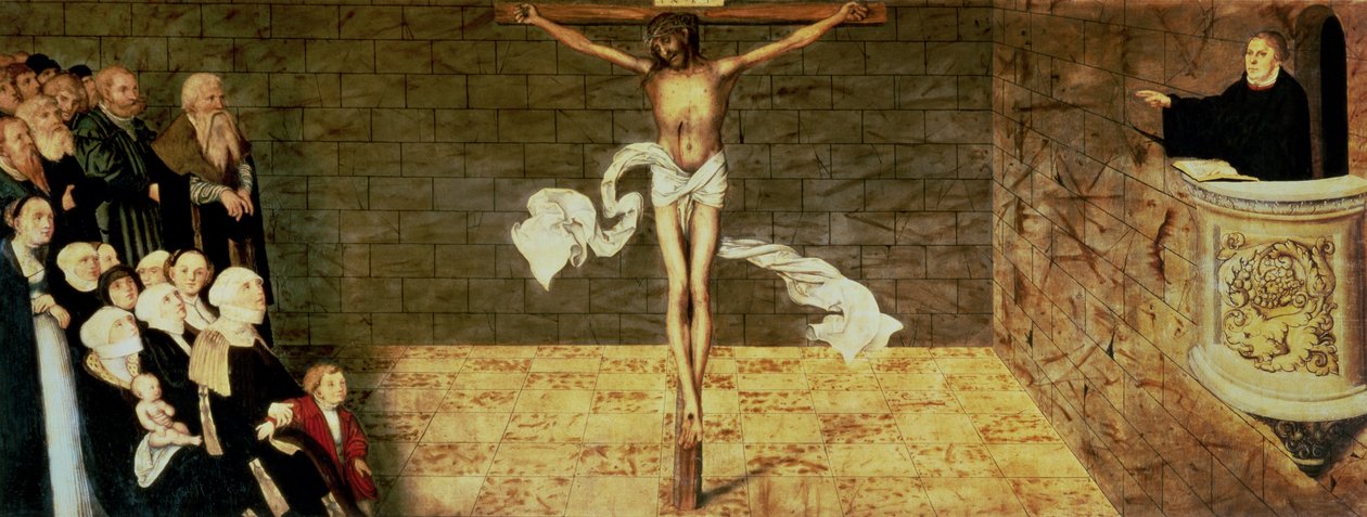 Il sermone di Martin Lutero, dettaglio da un trittico, 1547 (dettaglio) da Lucas Cranach the Elder