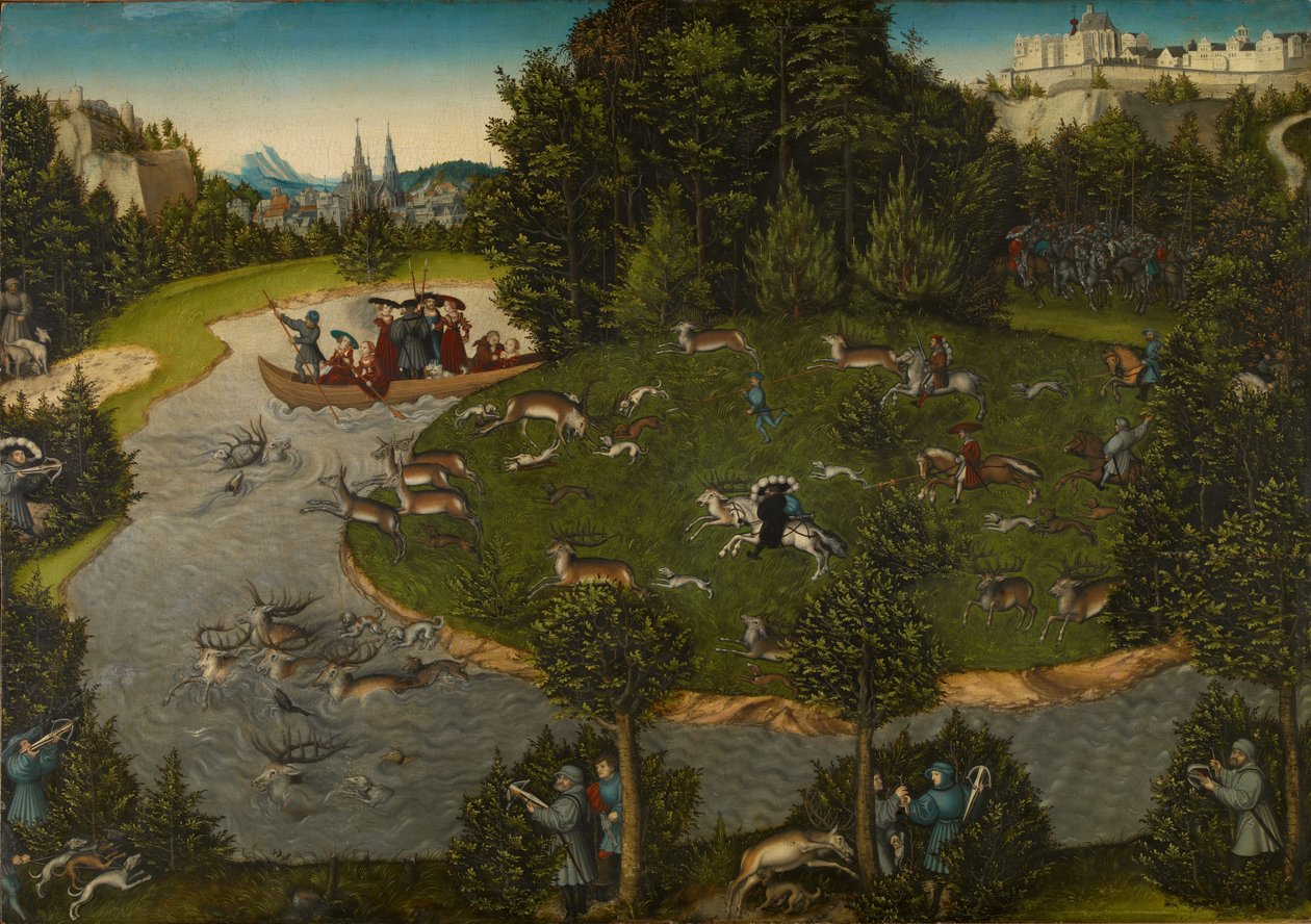 Caccia al cervo con Federico III, Elettore di Sassonia, Federico il Saggio da Lucas Cranach the Elder