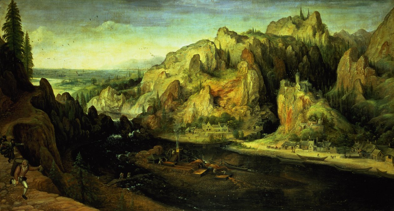 Paesaggio montano con attacco a sorpresa, c.1585 da Lucas van Valckenborch
