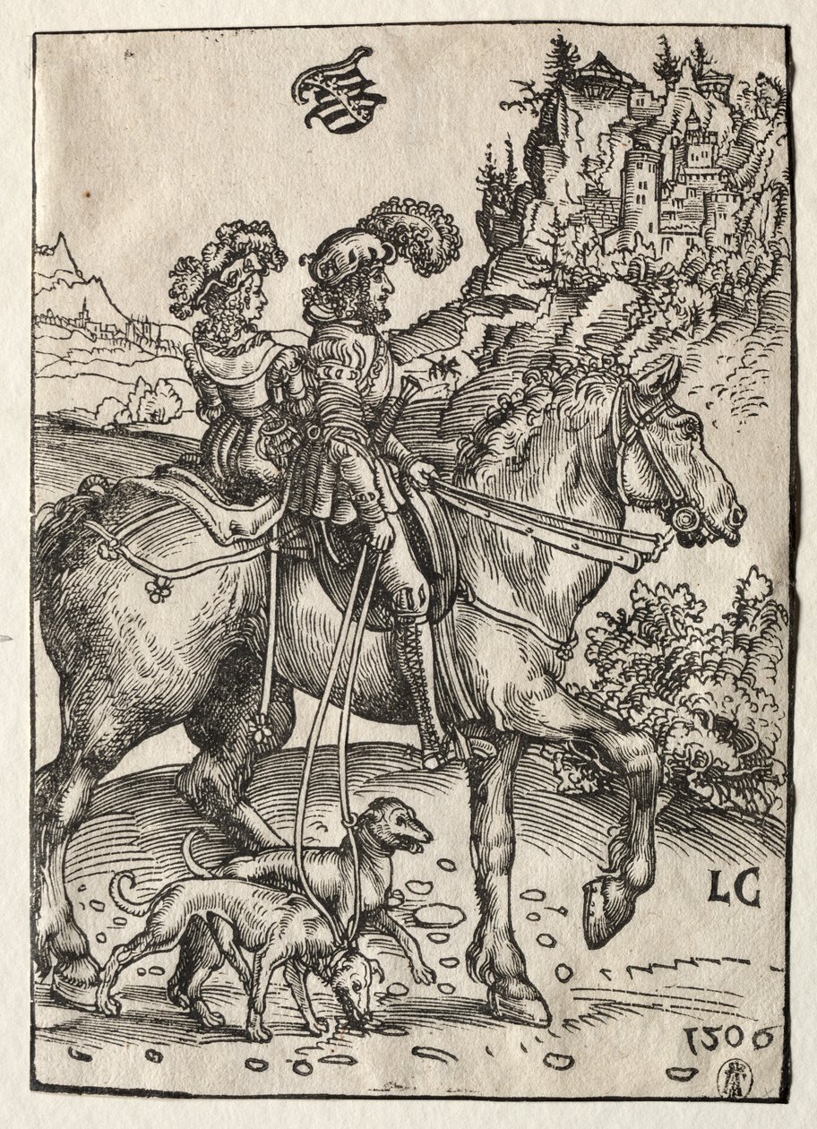 Un gentiluomo e una dama a cavallo verso la caccia da Lucas Cranach