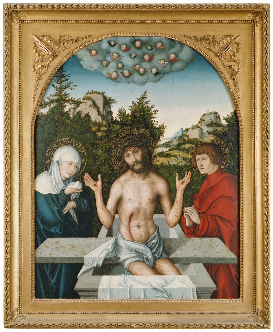 Schmerzensmann zwischen Maria und hl. Johannes da Lucas Cranach